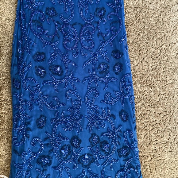 Parker Black Royal Blue Halter Embroidered Gown - Picture 5 of 8